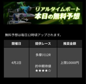 ４月２日買い目は1時間くらいおそくでたリアルタイムボート無料予想