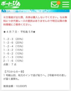 競艇無料予想2024/04/07の買い目ボートぴあ