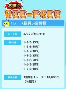 ビーボートの無料情報提供の買い目24年4月25日