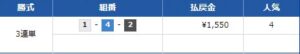 若松4R競艇アルカナの的中結果