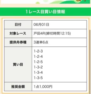 競艇ゴクラクの無料買い目6月1日