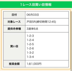 競艇ゴクラクの無料買い目6月3日