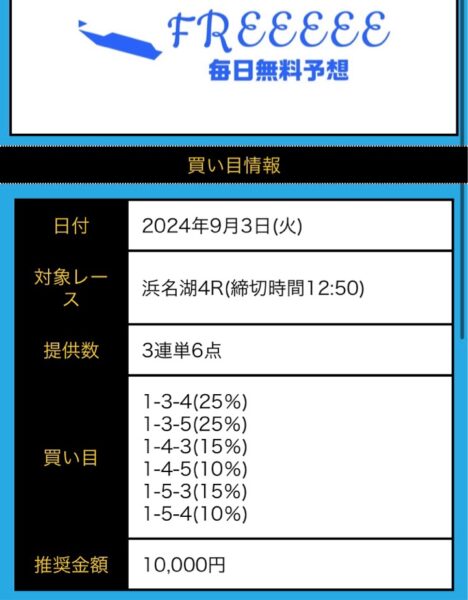 ブルーラグーン無料予想9月の買い目