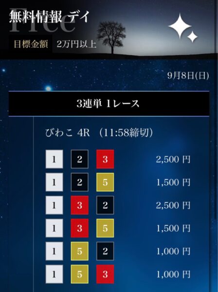 星舟の無料情報買い目調査9月