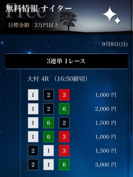 星舟の無料情報買い目調査9月