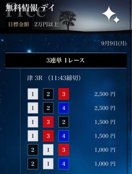 星舟の無料情報買い目調査9月