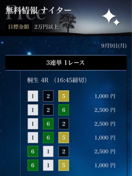 星舟の無料情報買い目調査9月