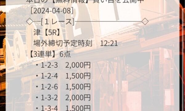 2024/04/08競艇予想無料買い目競艇ダイヤモンドデイ